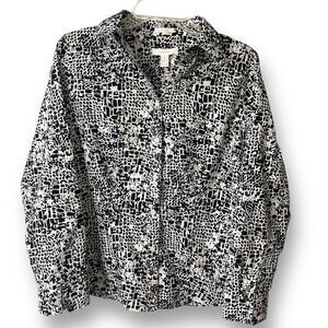 Chico's Women's Snakeskin Pattern No-Iron Button-Front Blouse White Size 8